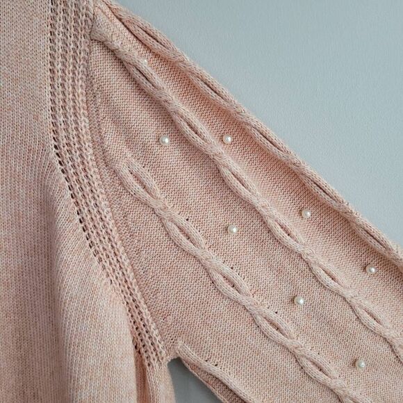 peach pink‎ 2X crew neck sweater balloon sleeve pearl embellishments glam - Picture 3 of 10